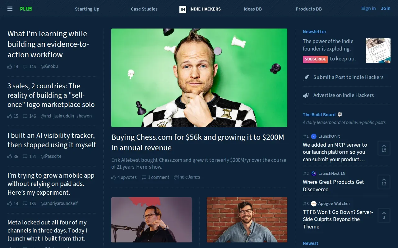 Screenshot of the Indie Hackers website