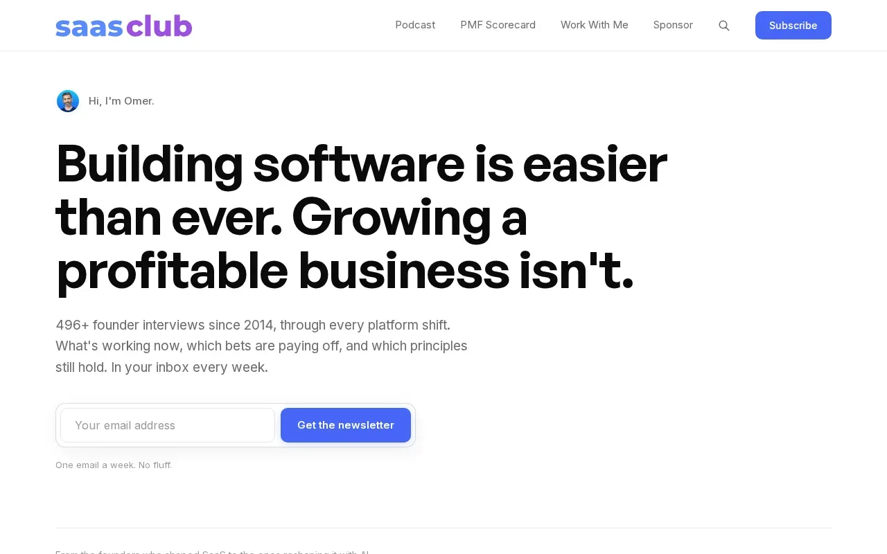 Screenshot of the SaaS Club website