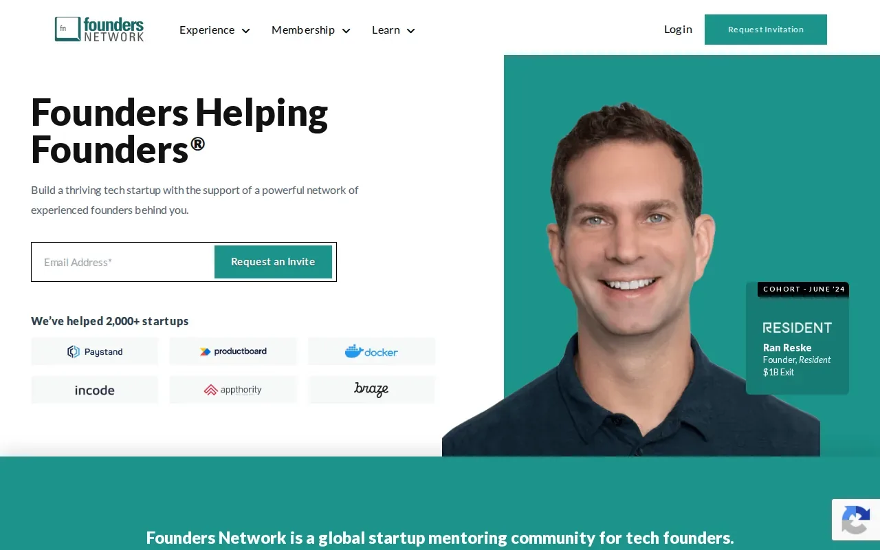 Screenshot of the Founders Network website