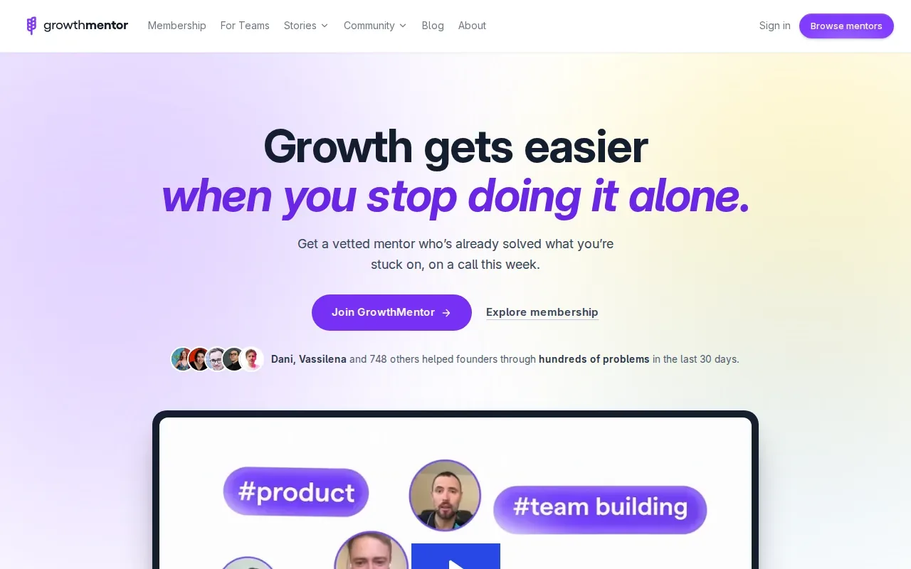 Screenshot of the GrowthMentor website