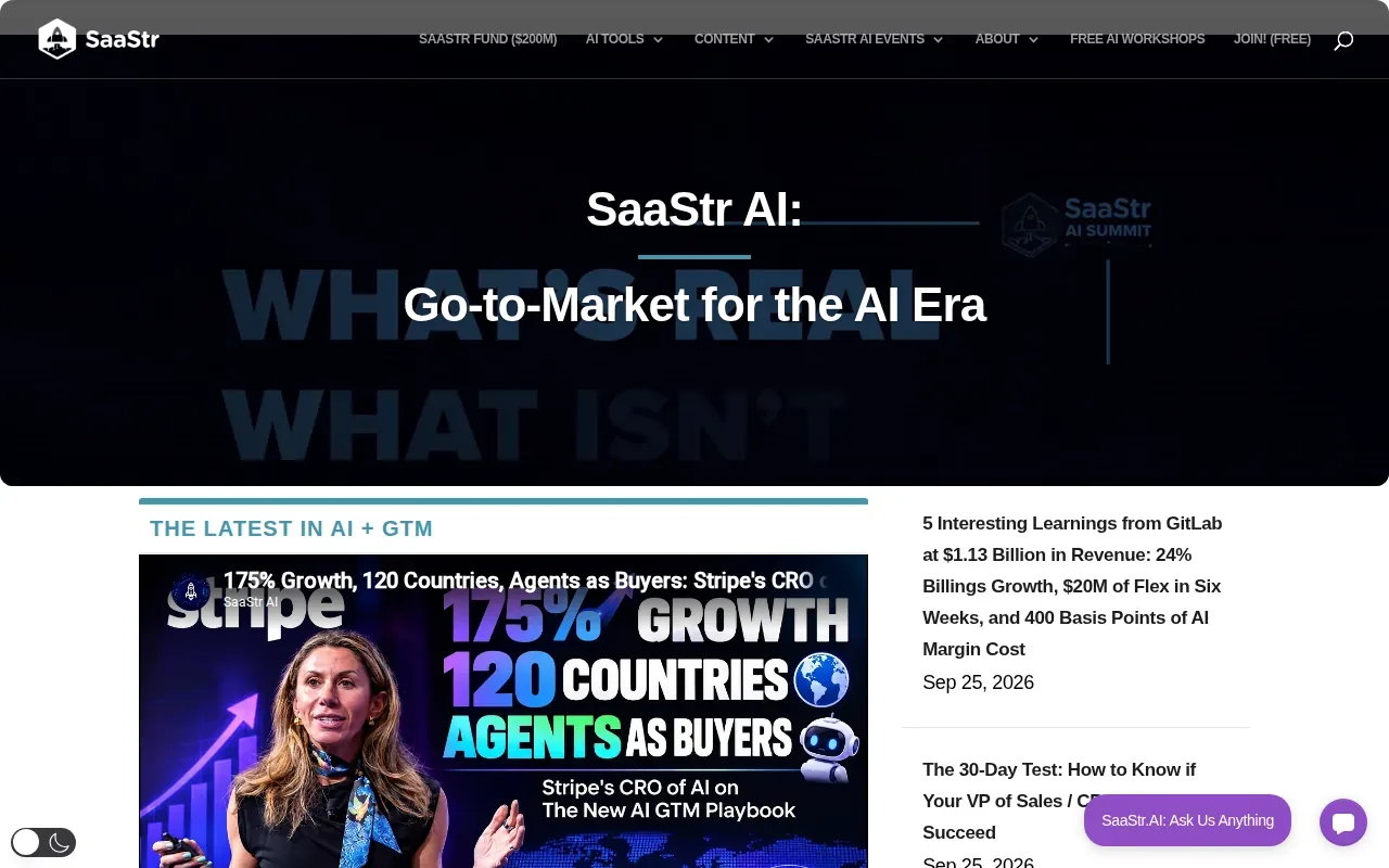 Screenshot of the SaaStr website