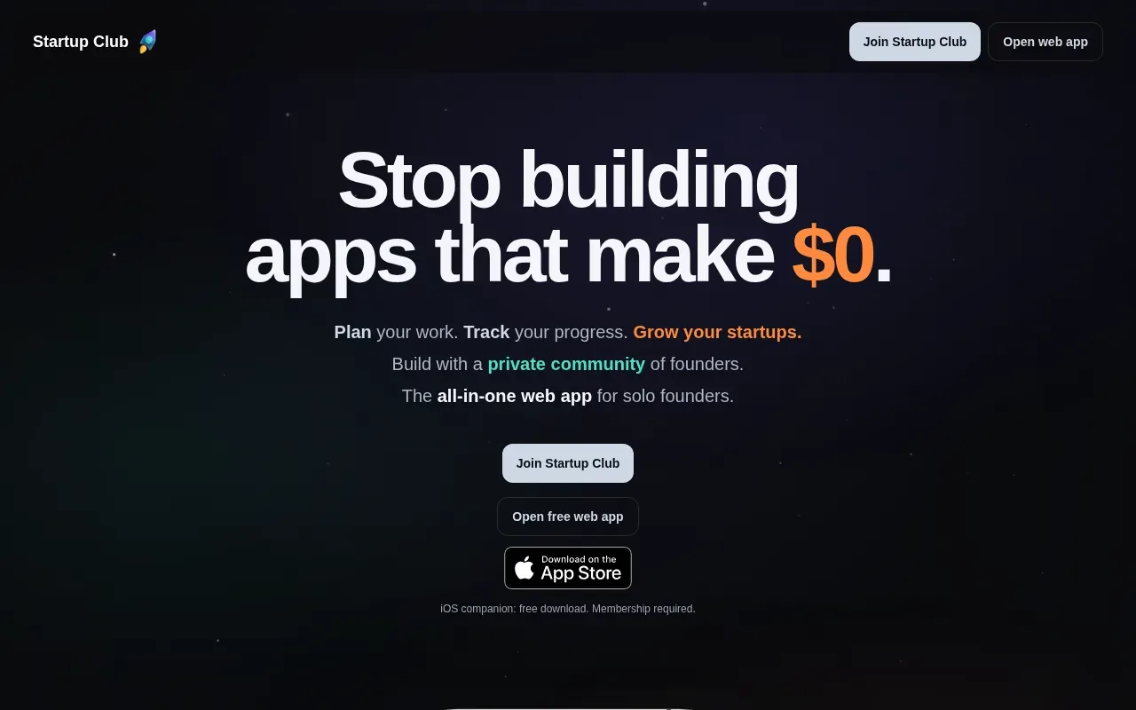 Screenshot of the Startup Club website
