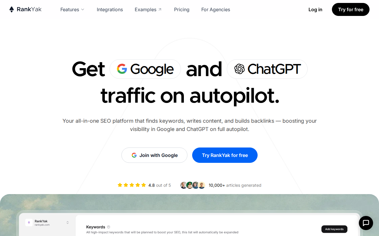 RankYak homepage screenshot