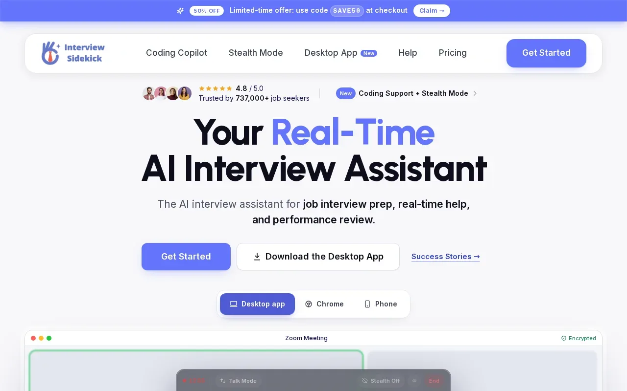 Screenshot of the Interview Sidekick: Coding website