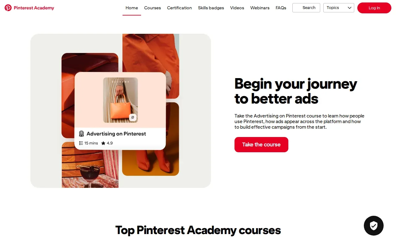 Screenshot of the Pinterest Academy website