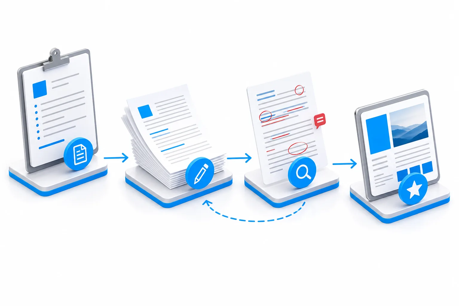 Diagram of a copywriting course workflow from brief to portfolio sample.