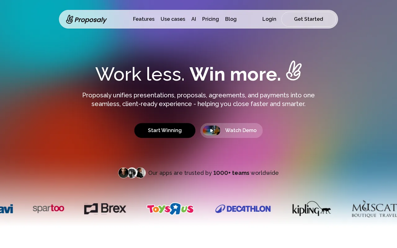Screenshot of the Proposaly website