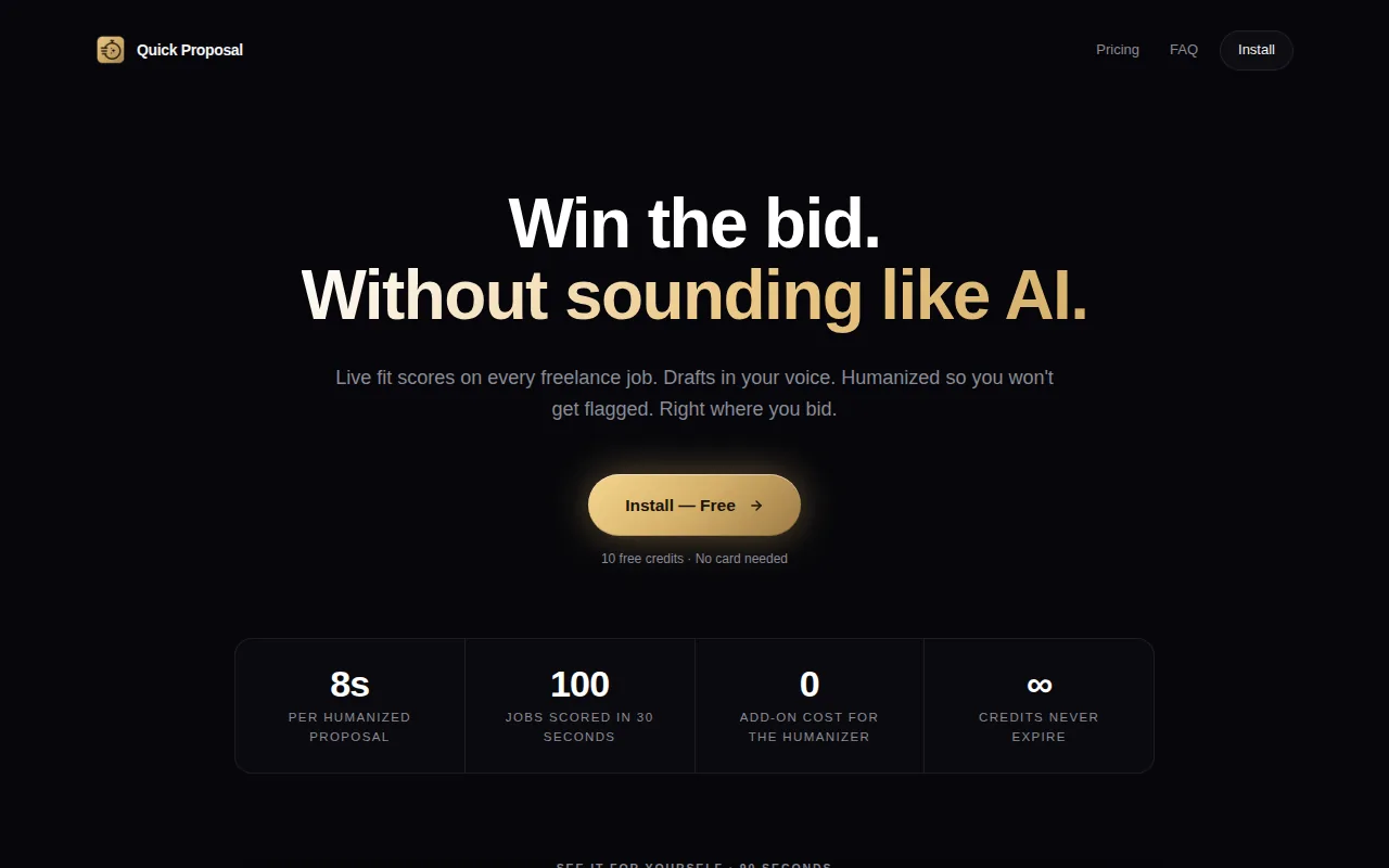 Screenshot of the Quick Proposal website