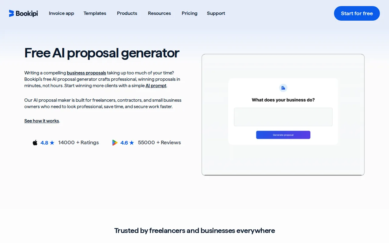 Screenshot of the Bookipi Proposal AI website