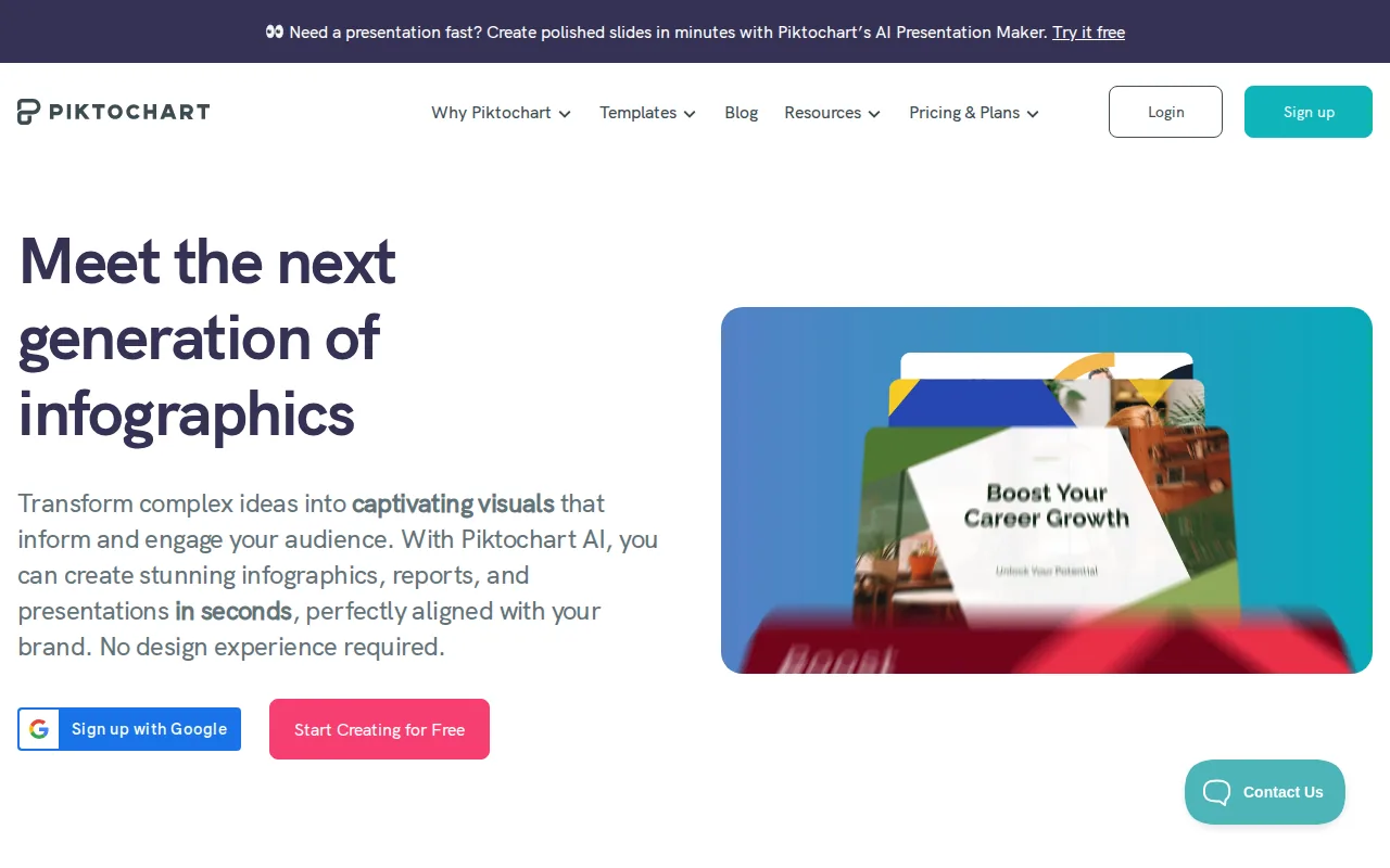 Screenshot of the Piktochart website