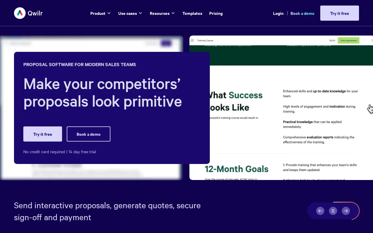 Screenshot of the Qwilr website