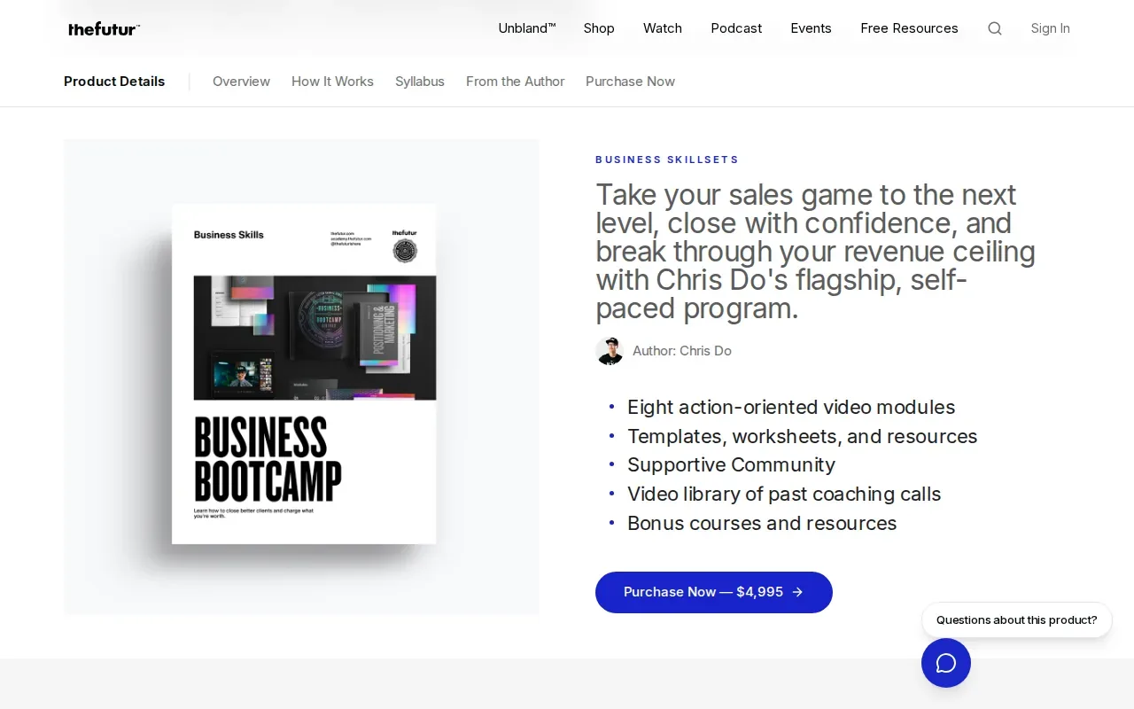 Screenshot of the The Freelance Business Bootcamp by The Futur website