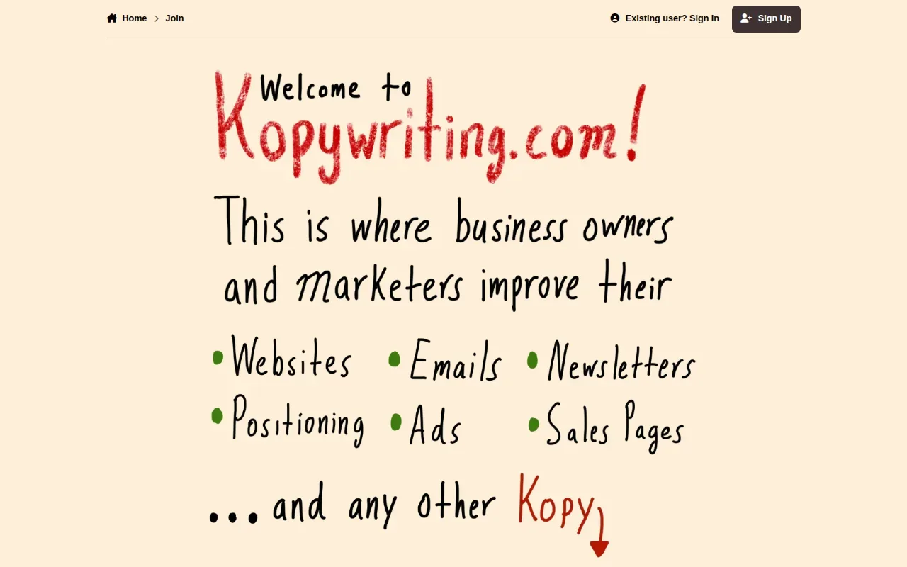 Screenshot of the The Copywriting Course website