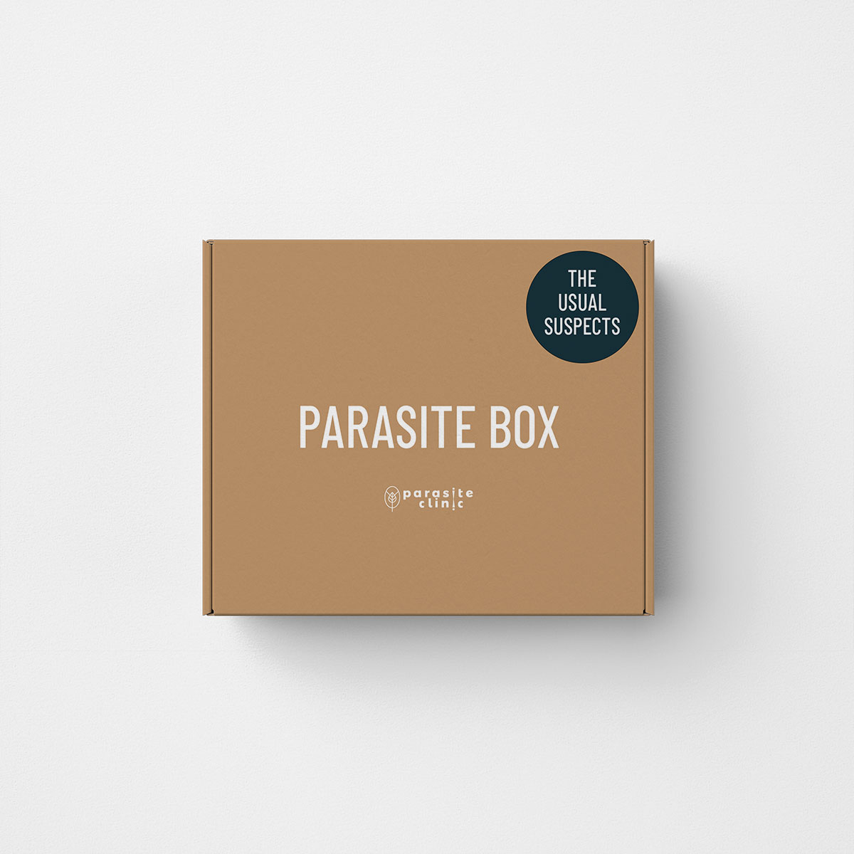 A photorealistic image of a person opening an at-home test kit on a kitchen table, with stool and urine sample containers visible, next to a laptop showing a secure patient portal. Alt: ParasiteClinic at-home parasite test kit with stool and urine samples for full parasite panel UK.