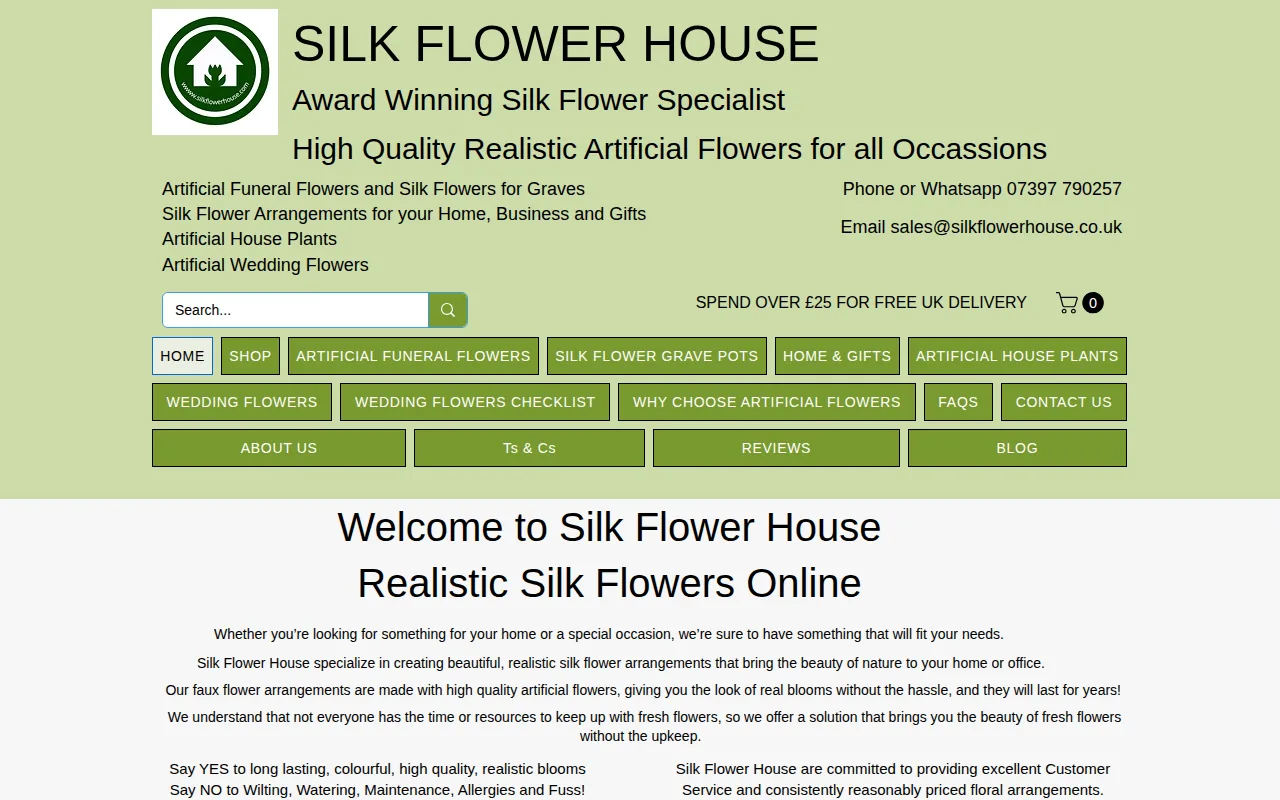 Screenshot of the Silk Flower House website