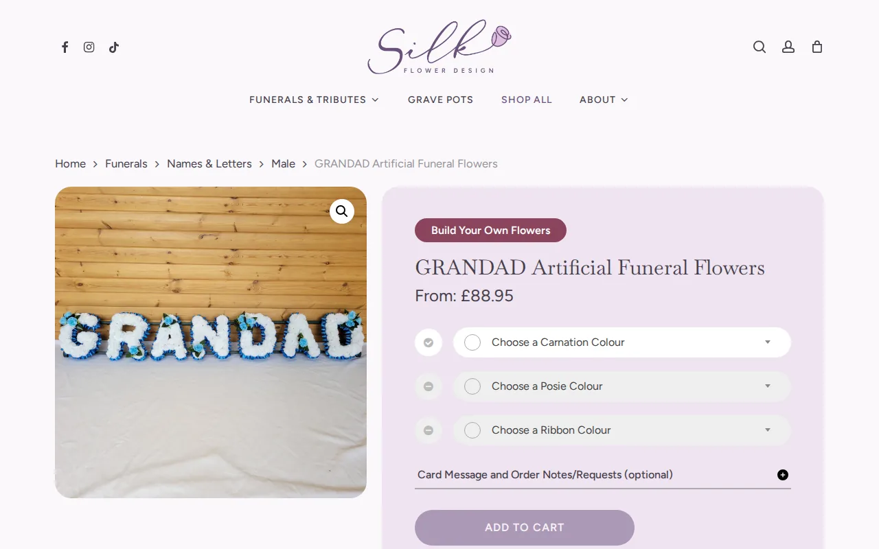 Screenshot of the Silk Flower Design website