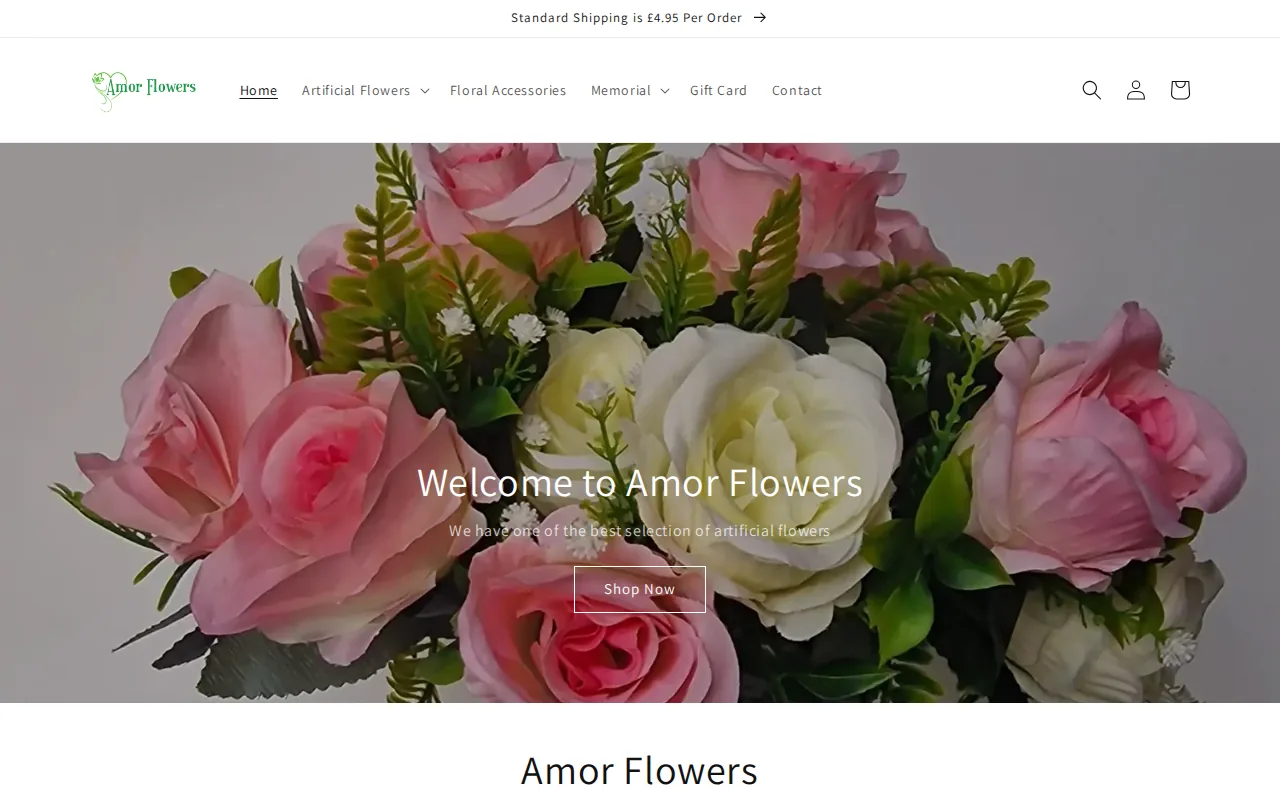 Screenshot of the Amor Flowers website