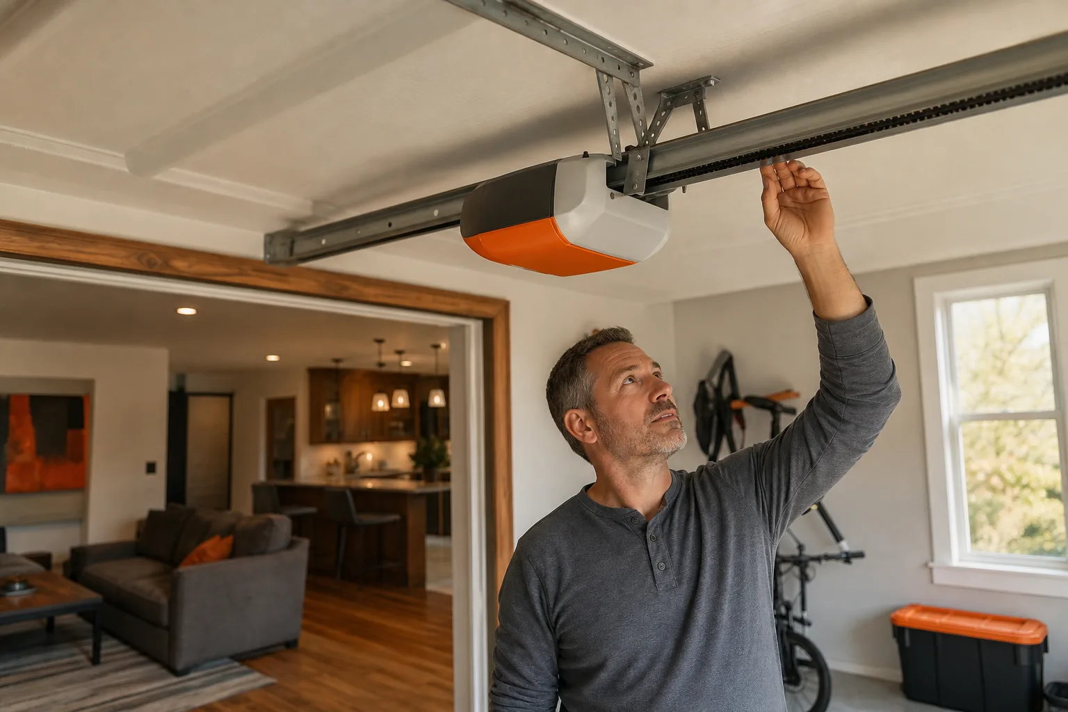 homeowner checking garage layout for belt or chain drive opener
