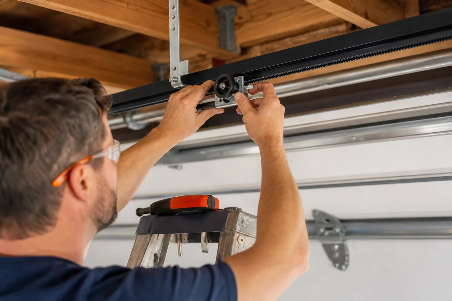 DIY installation of quiet garage door opener belt rail rollers hinges and ceiling bracket