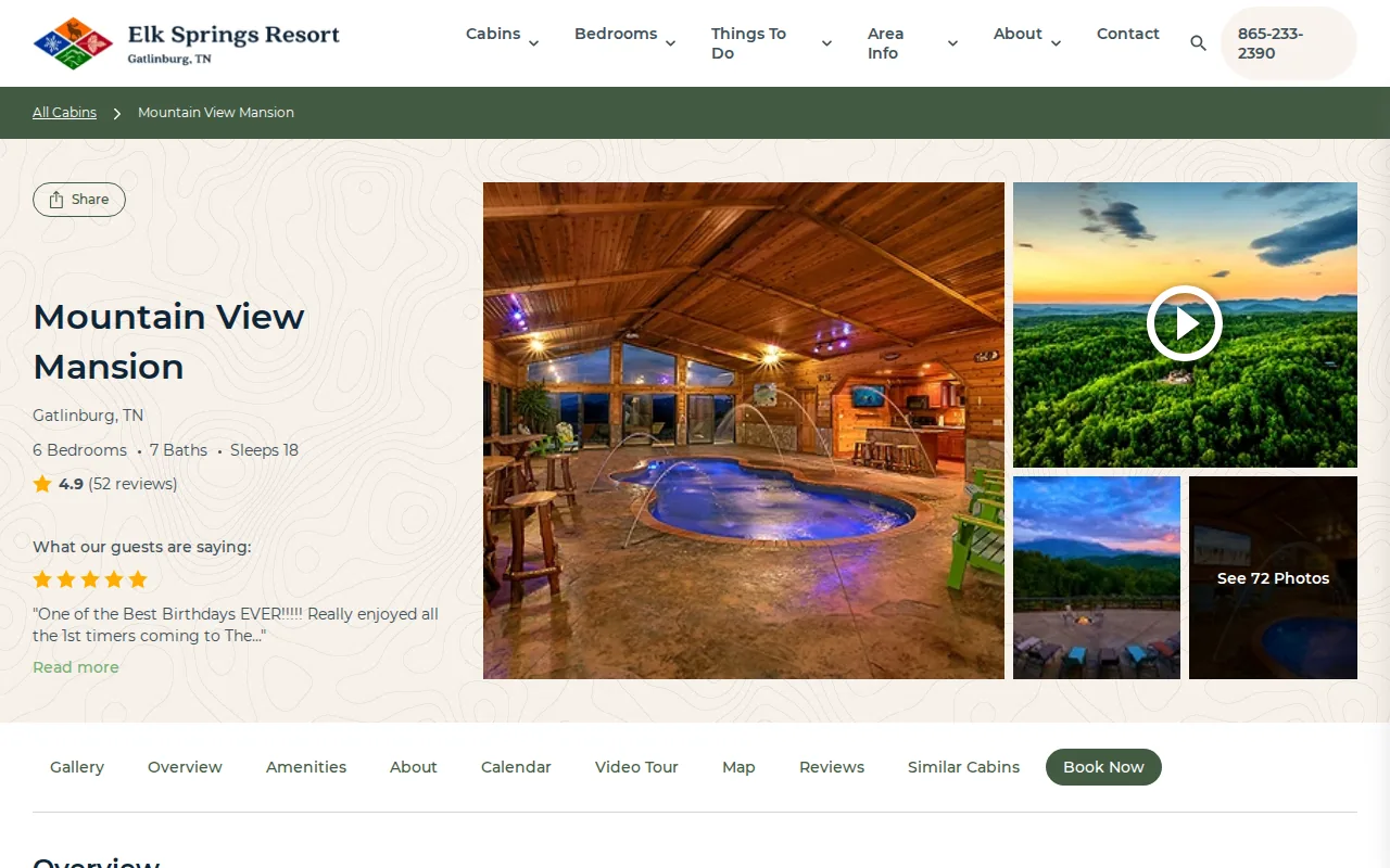 Screenshot of the Elk Springs Resort website