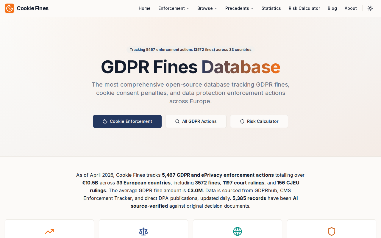 Cookie Fines homepage screenshot