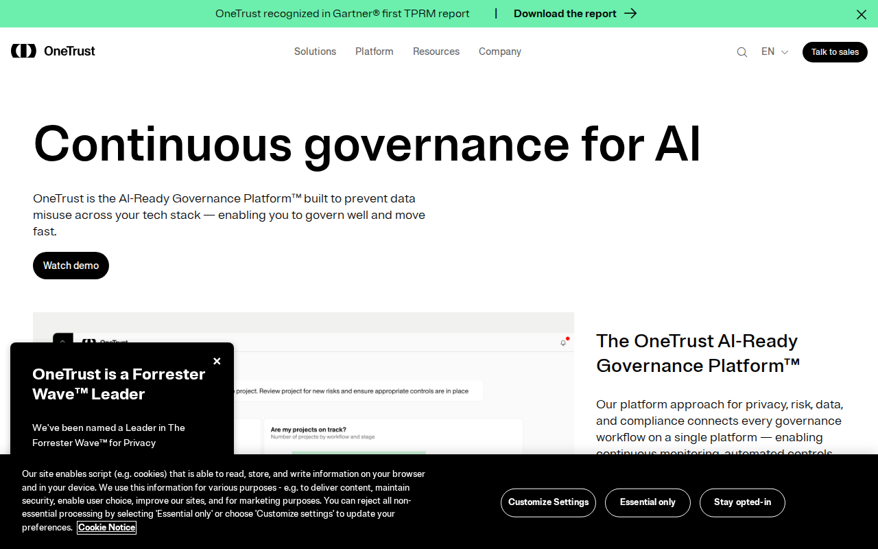 OneTrust homepage screenshot