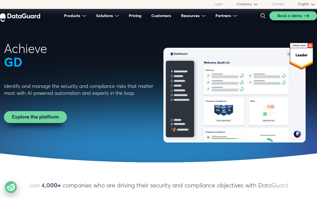 DataGuard homepage screenshot
