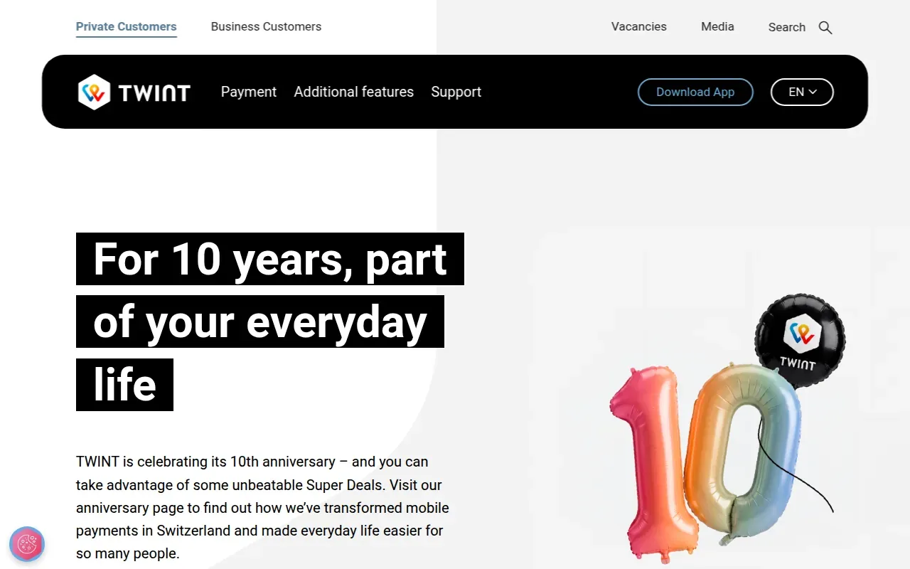 Screenshot of the TWINT website