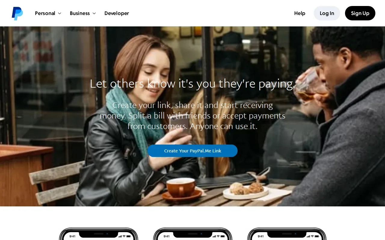 Screenshot of the PayPal.Me website
