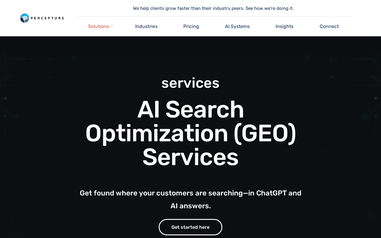 Best Generative Engine Optimization Services 2 Screenshot of the Percepture website