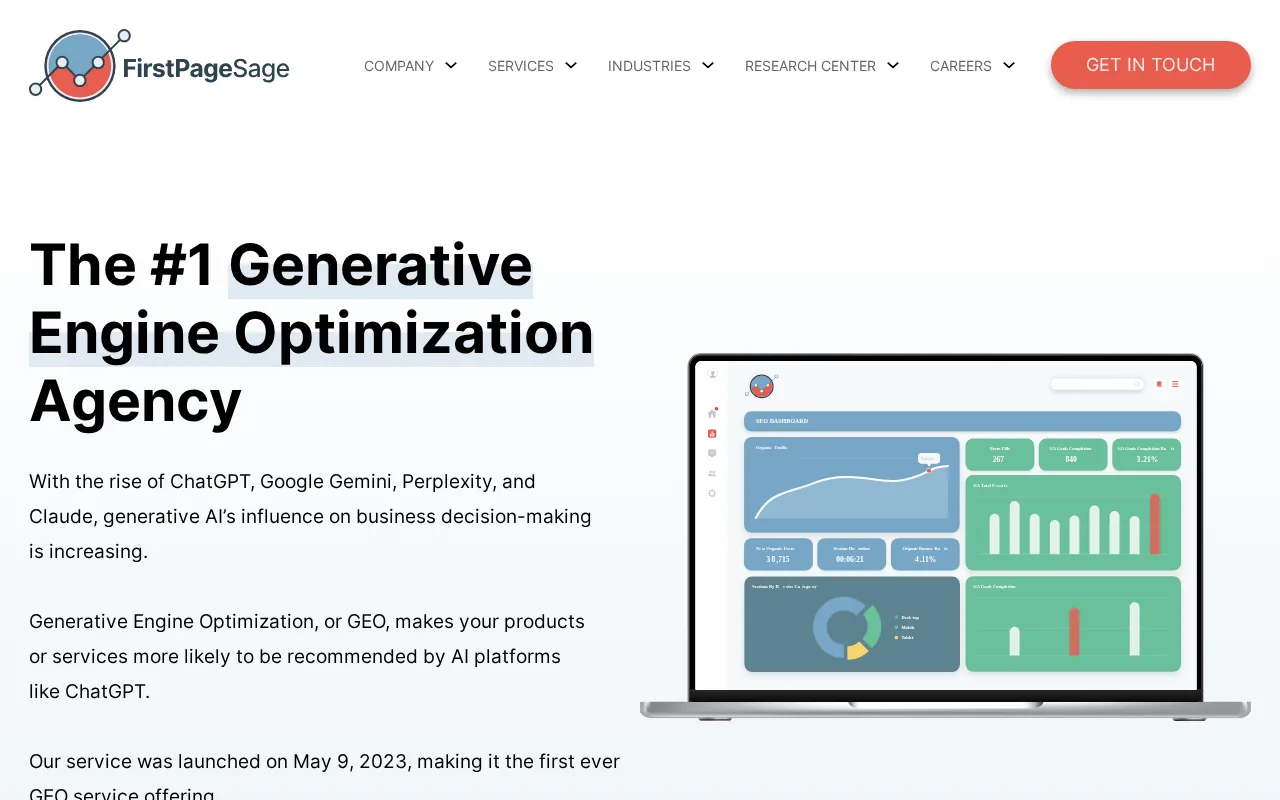 Best Generative Engine Optimization Services 4 Screenshot of the First Page Sage website