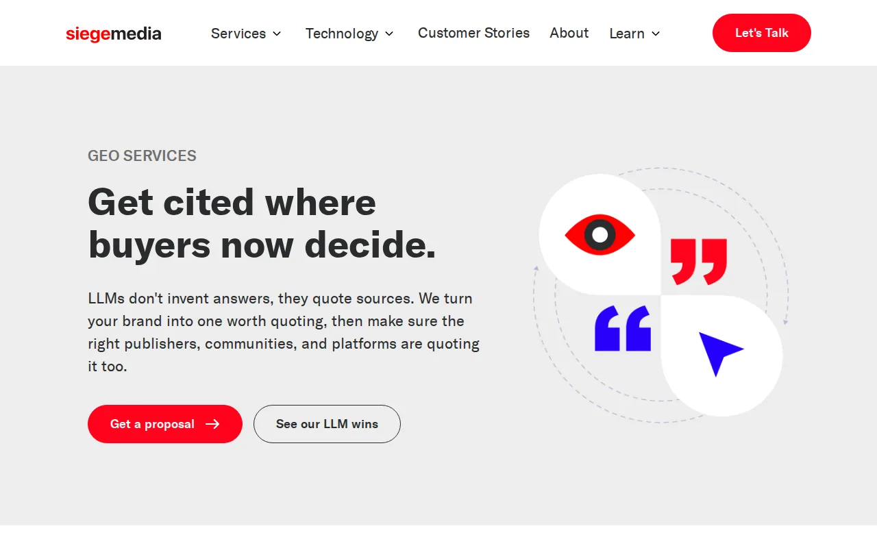 Best Generative Engine Optimization Services 5 Screenshot of the Siege Media website