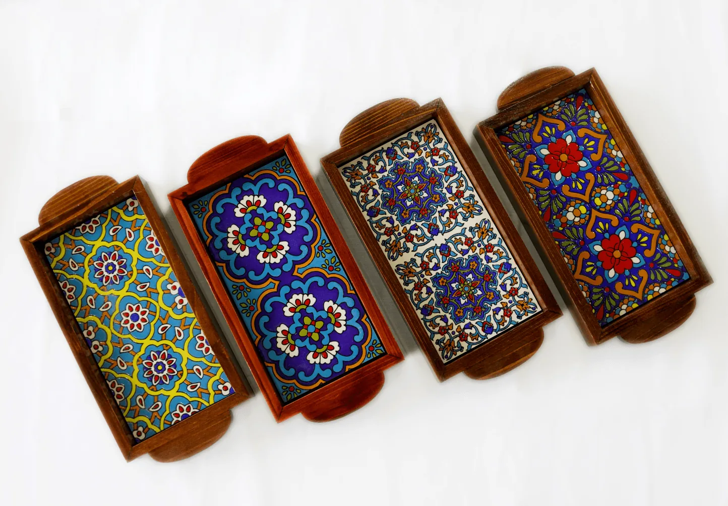Hand-Painted Decorative Tray: visual reference for 1. Hand-Painted Decorative Tray – Miniature Art Tray (22 × 12 cm)