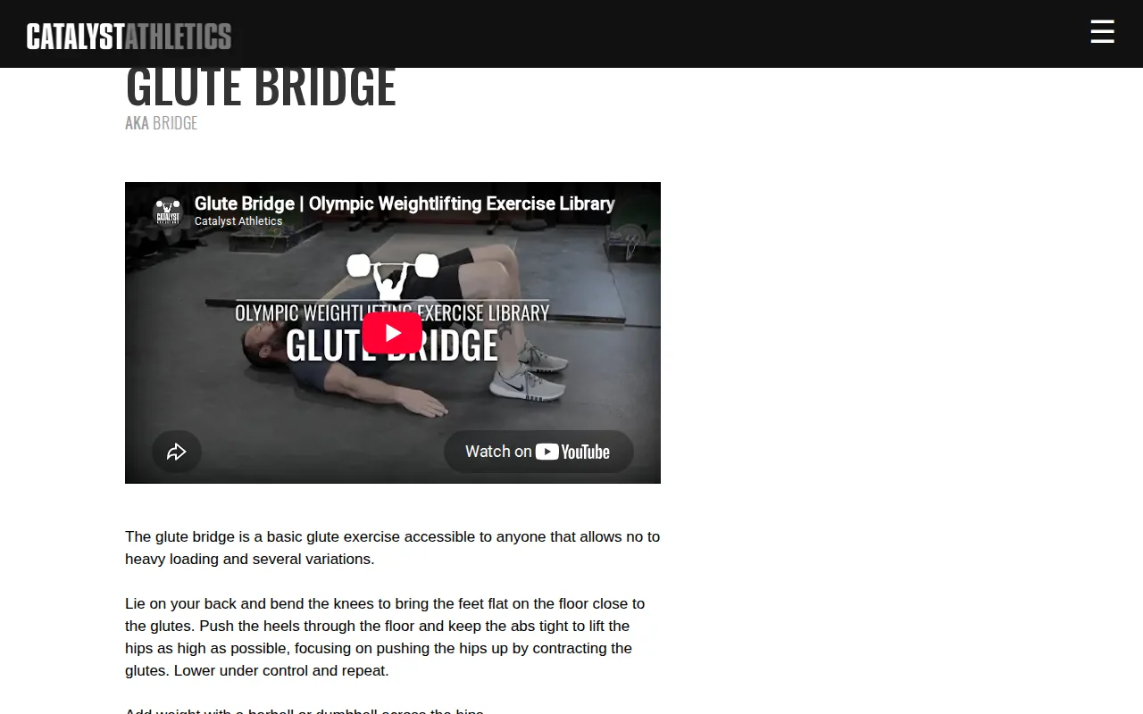 Screenshot of the Glute Bridge website
