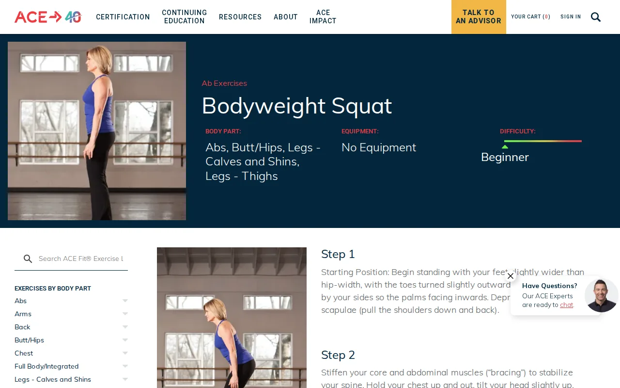 Screenshot of the Bodyweight Squat website