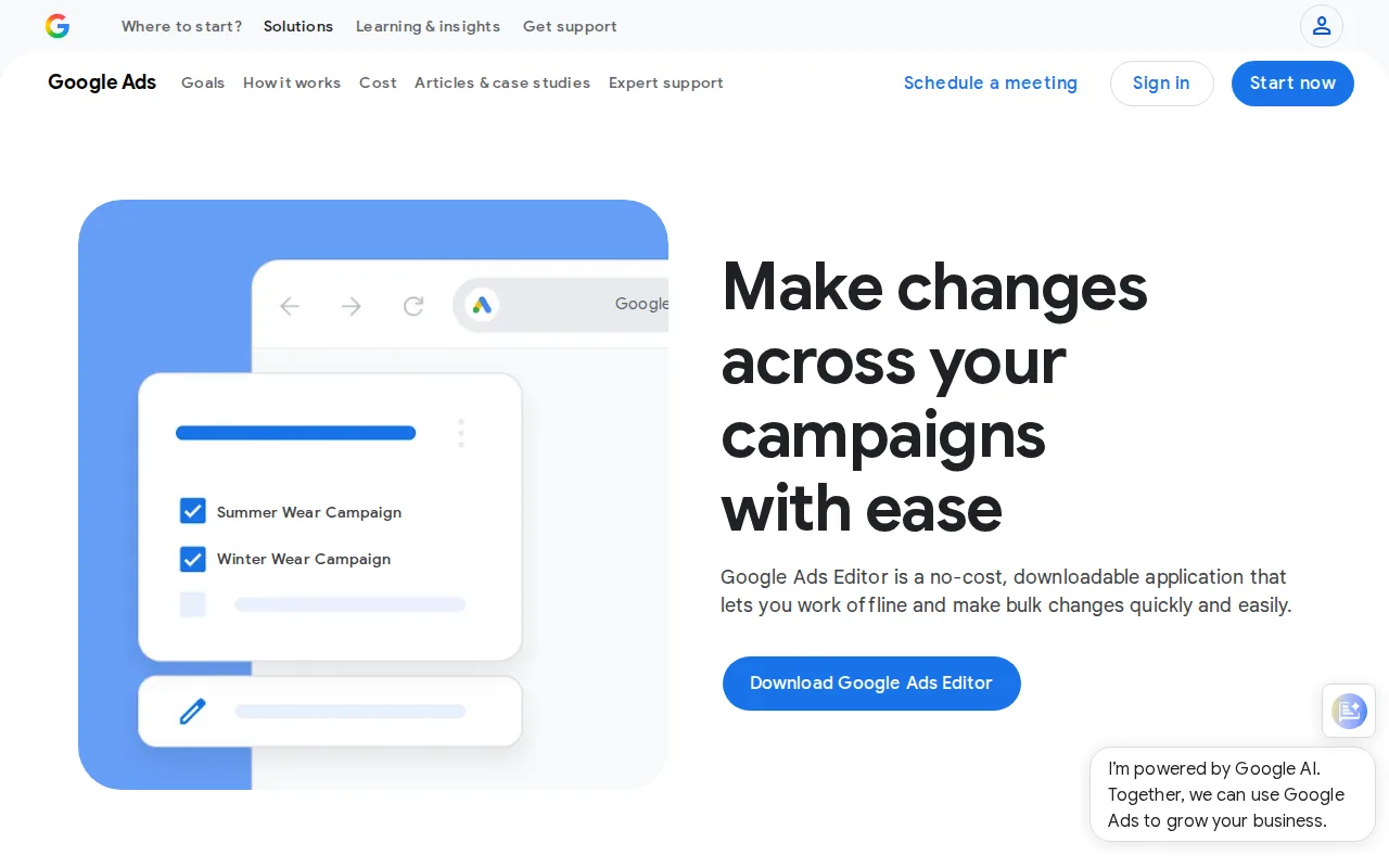 Screenshot of the Google Ads Editor website