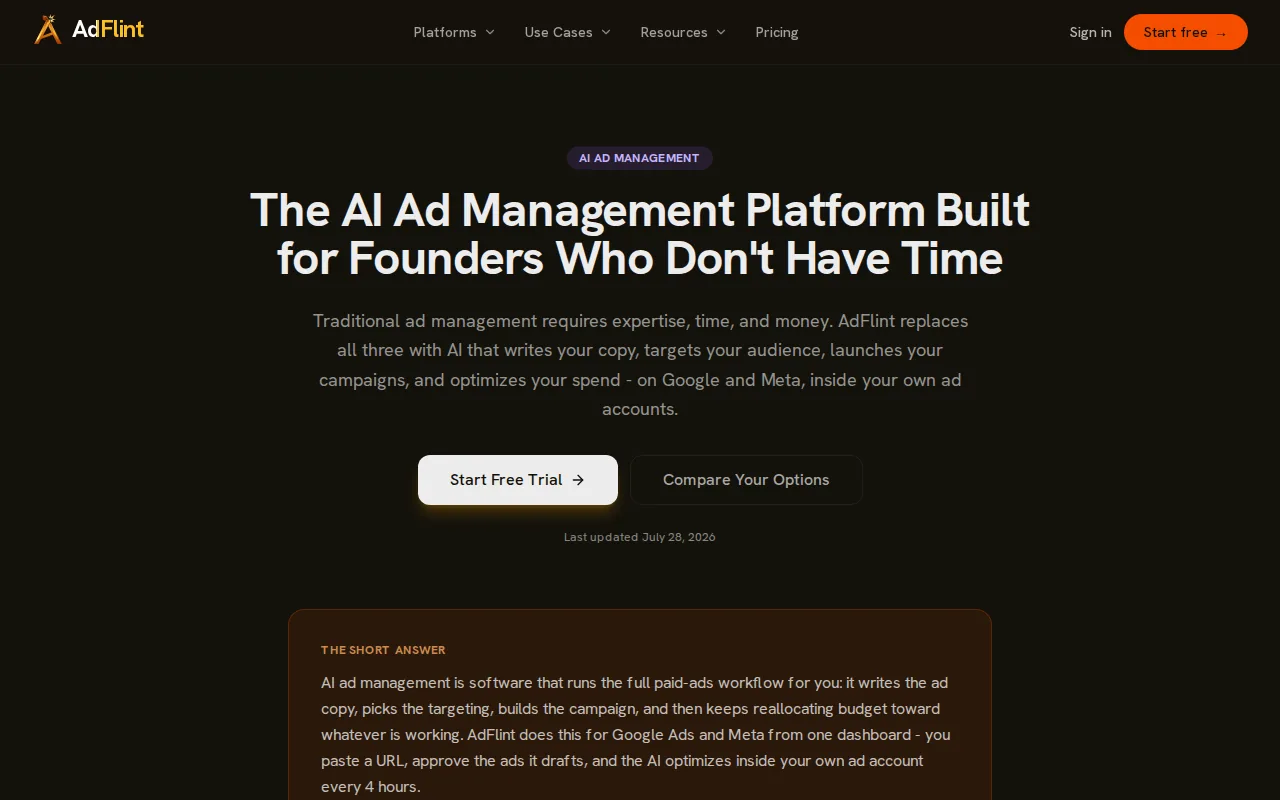 Screenshot of the AdFlint website