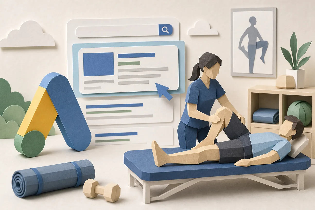 Papercraft illustration of Best Google Ads for Physiotherapists