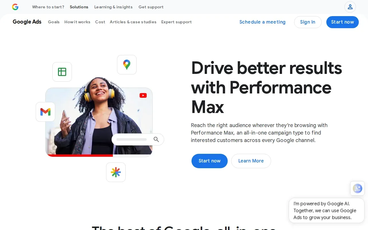 Screenshot of the Performance Max by Google website