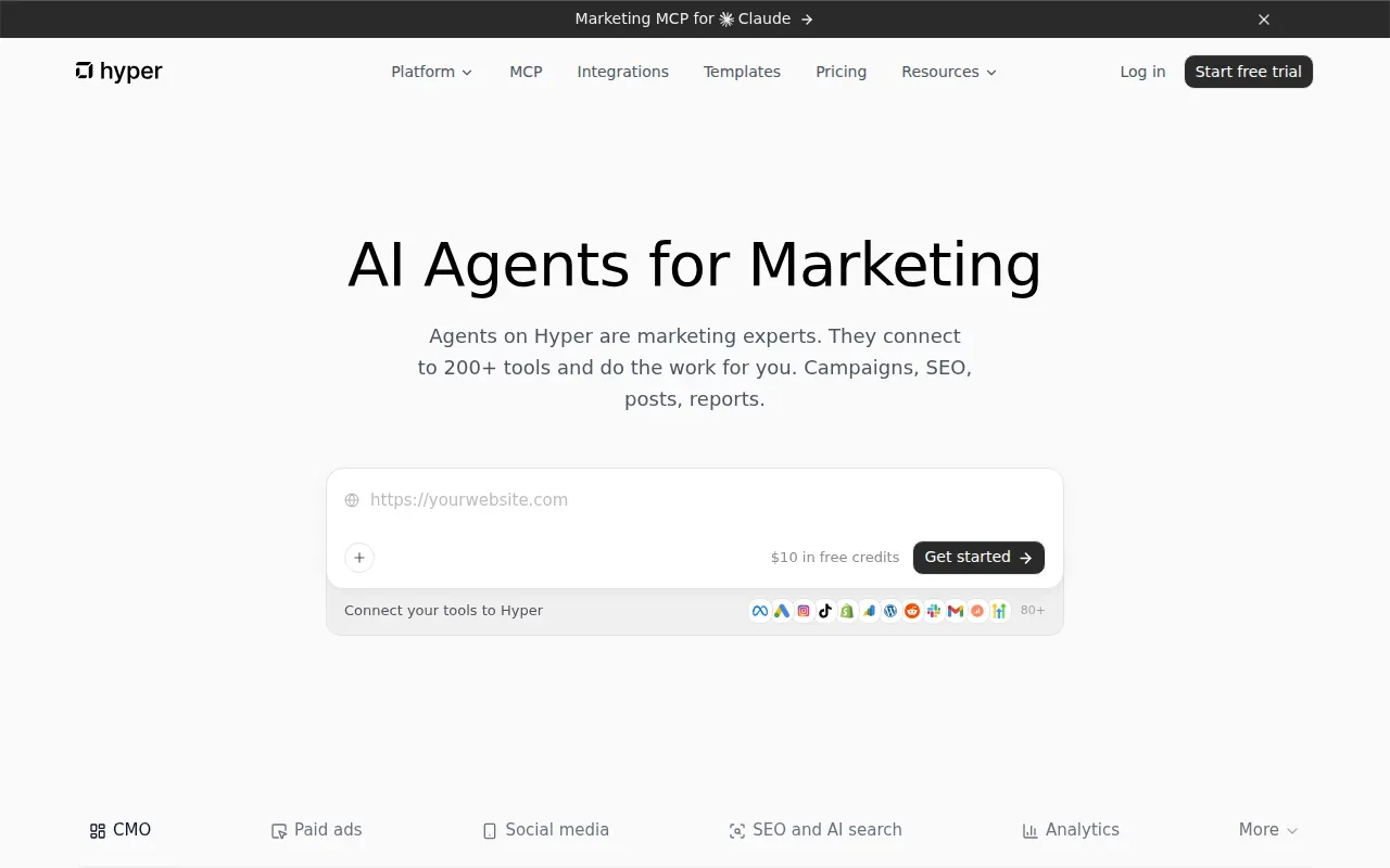 Screenshot of the Hyper website