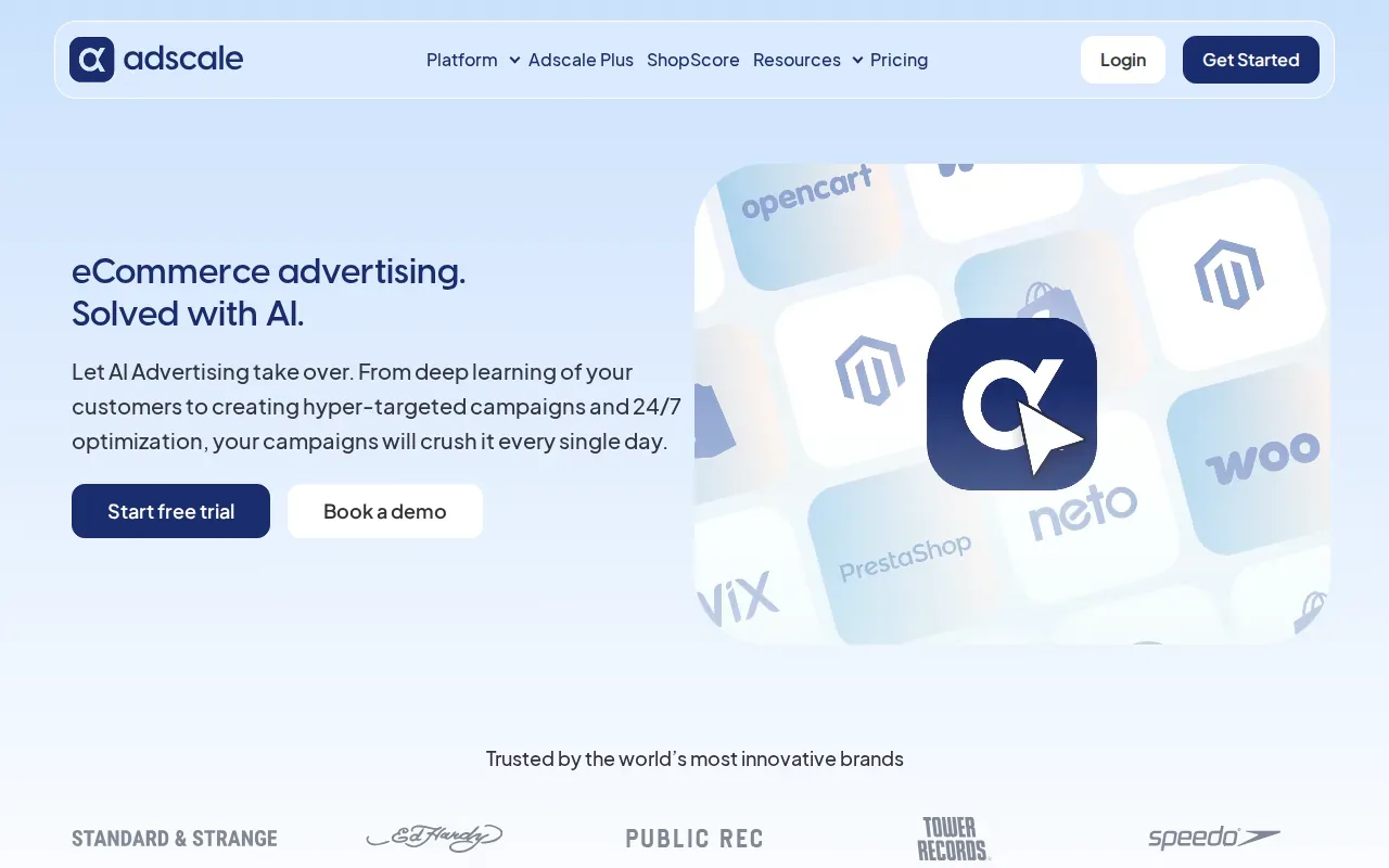 Screenshot of the AdScale website