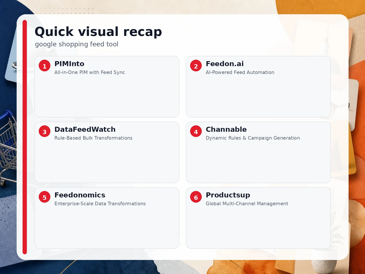 Visual summary of the options compared for google shopping feed tool