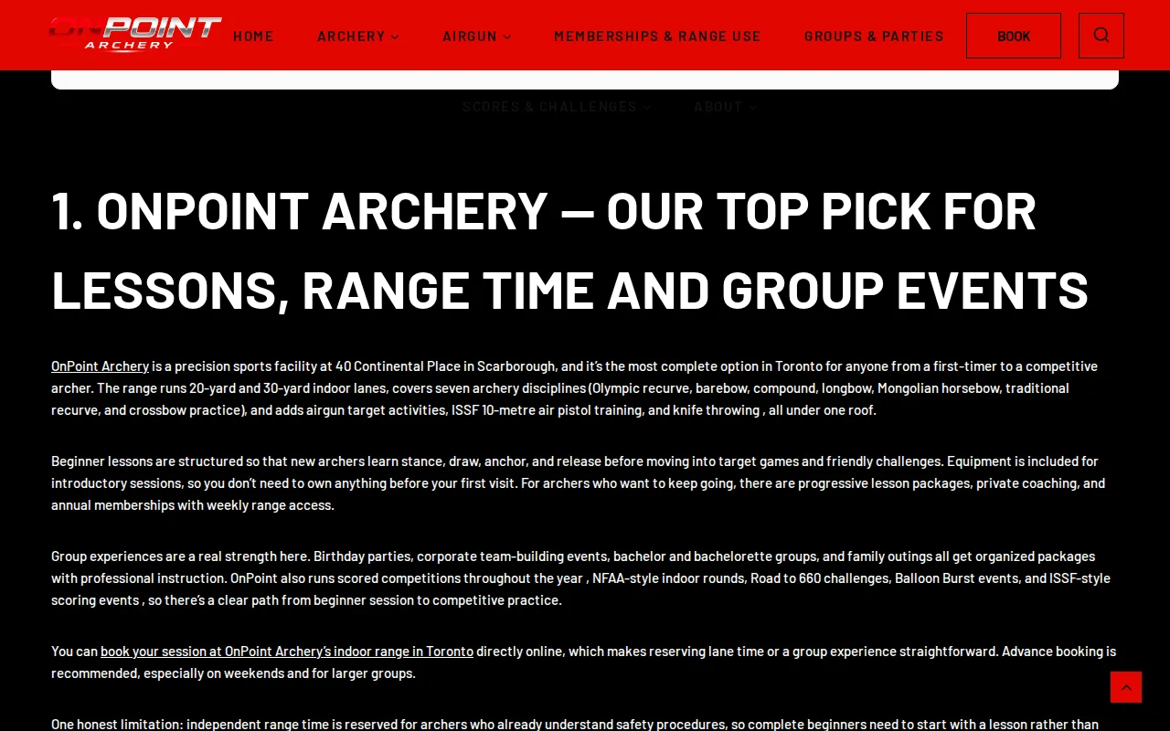 OnPoint Archery: visual reference for 1. OnPoint Archery – Complete Group Beginner Classes in Scarborough