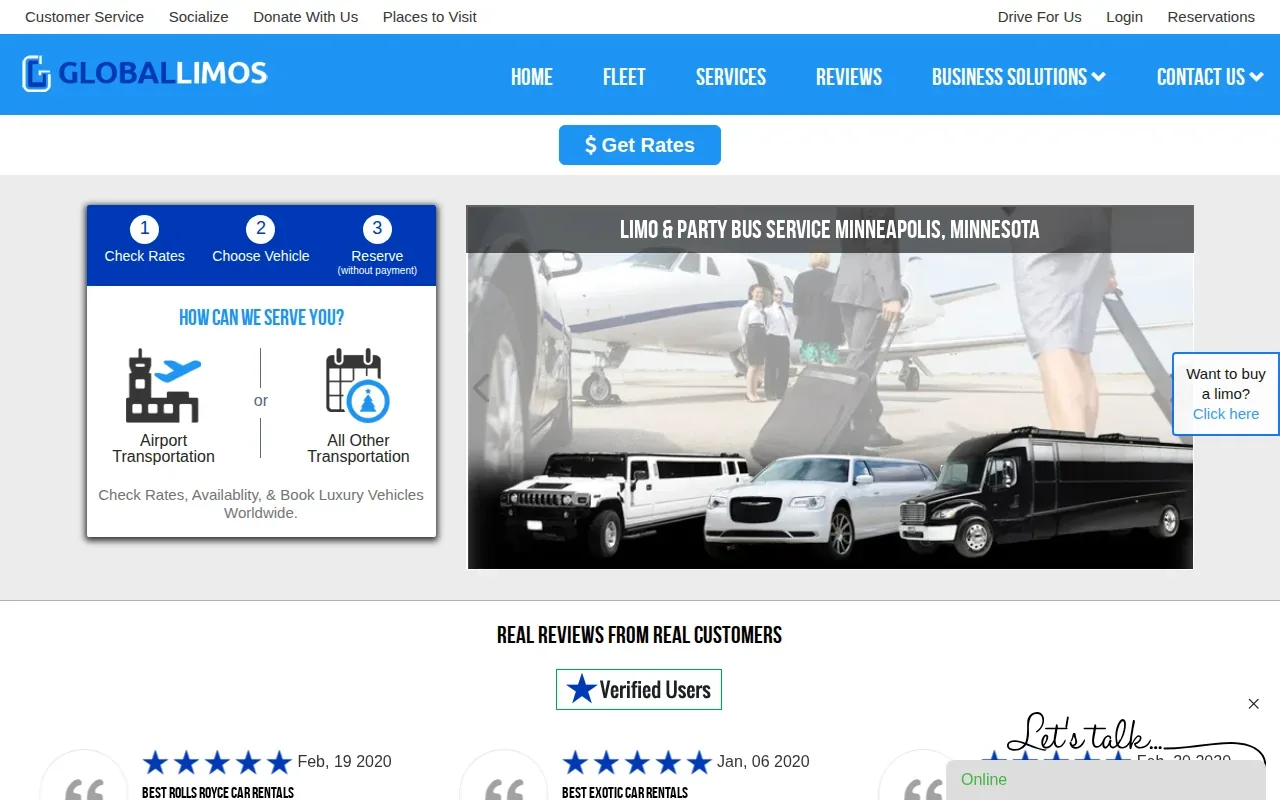 Screenshot of the Global Limos website