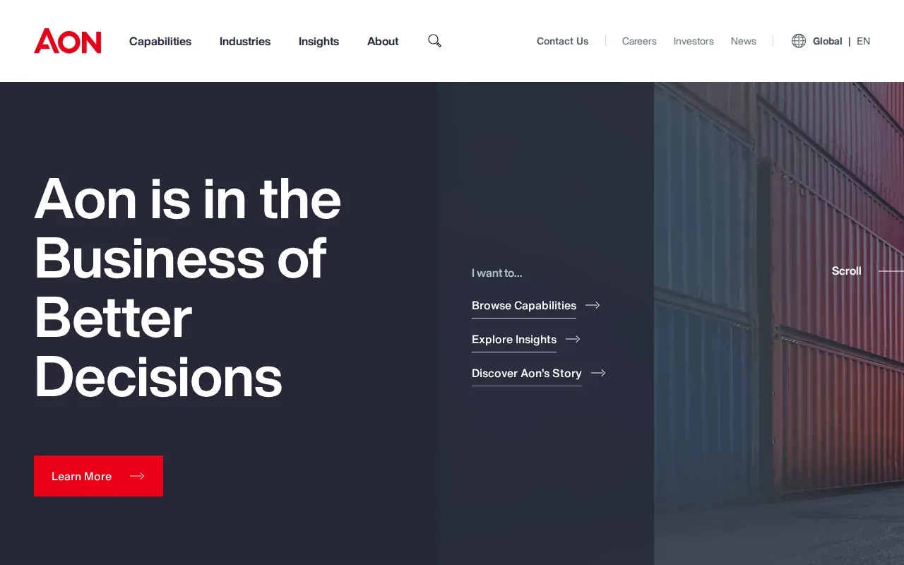 Screenshot of the Aon website