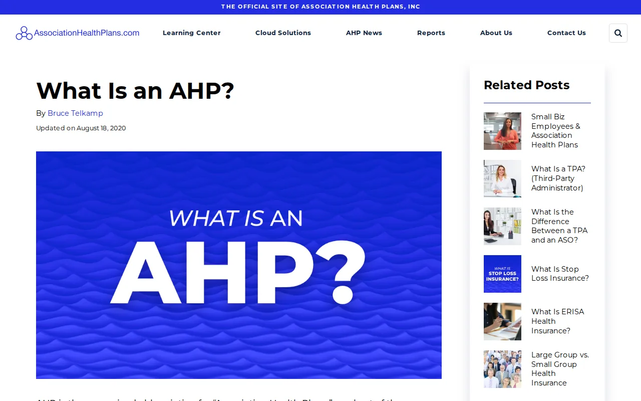 Screenshot of the Association Health Plans website