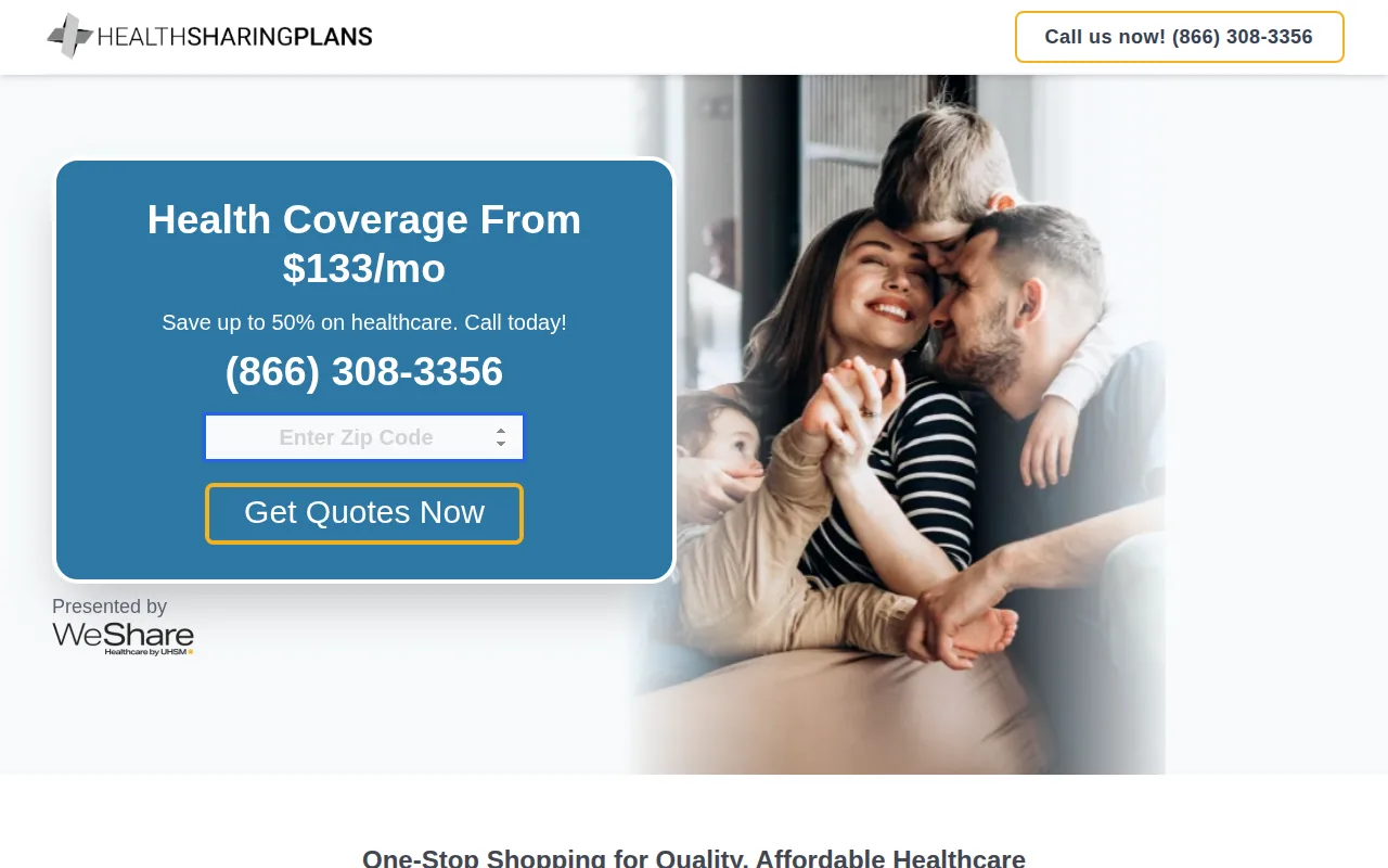 Screenshot of the Health Sharing Plans website