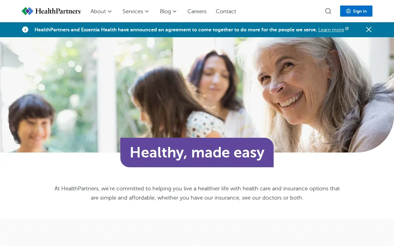 Screenshot of the HealthPartners website