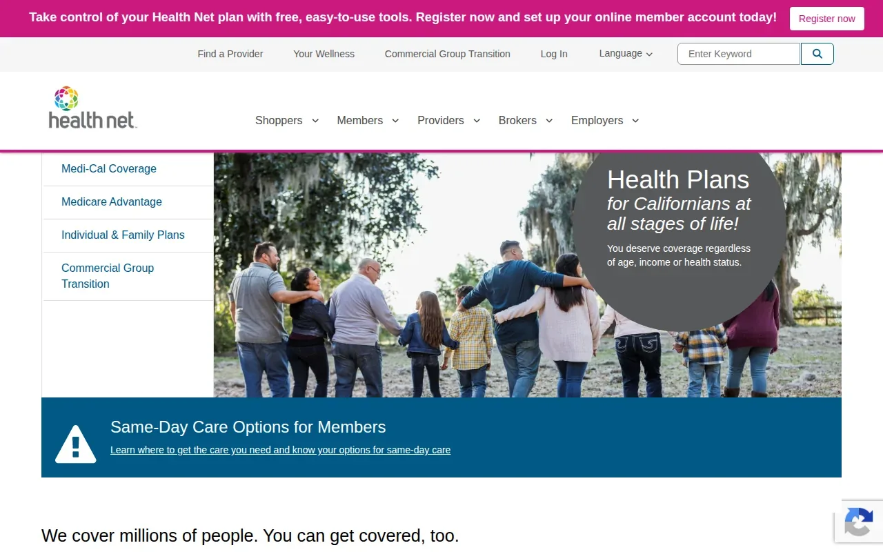 Screenshot of the Health Net website