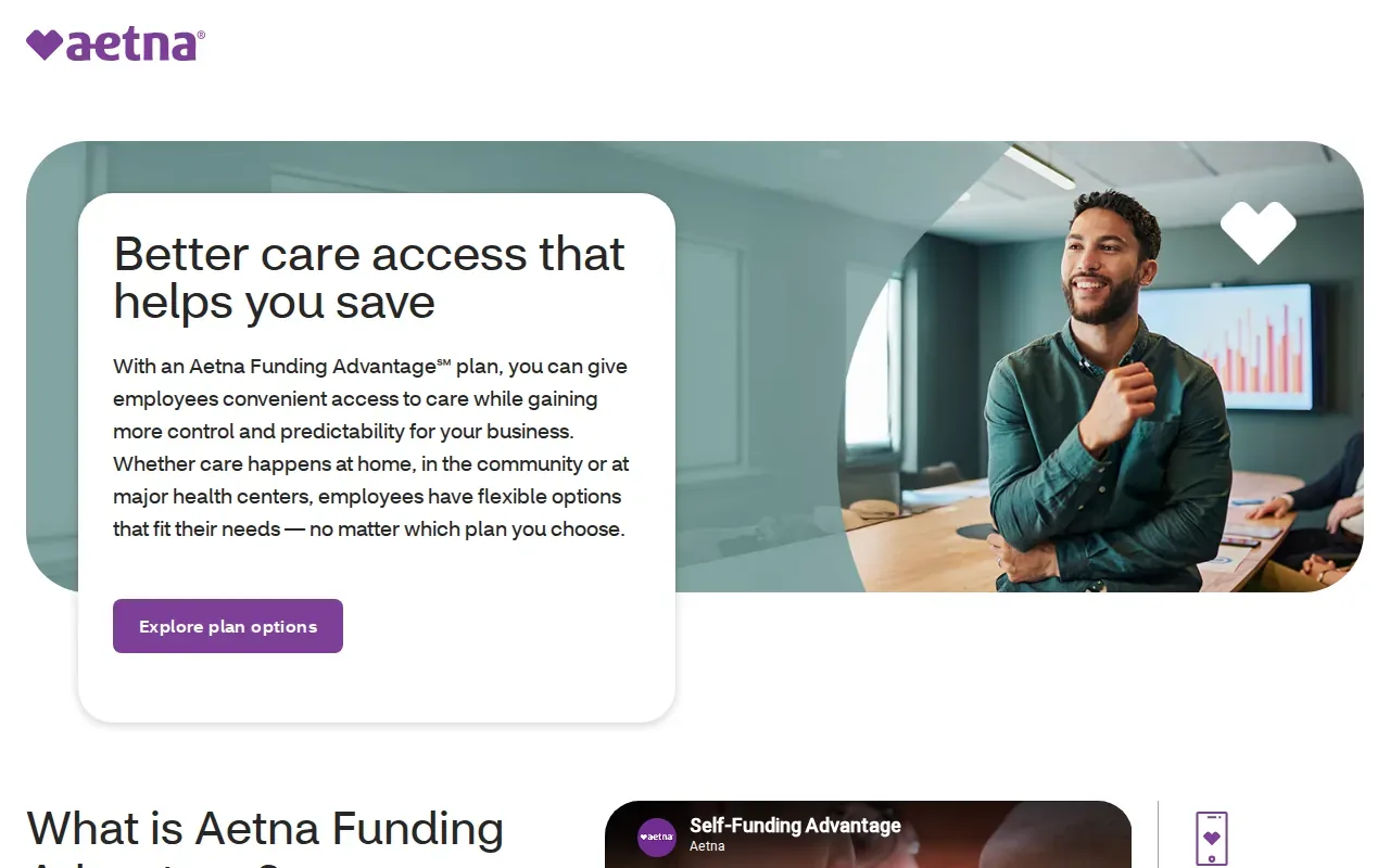 Screenshot of the Aetna Funding Advantage website